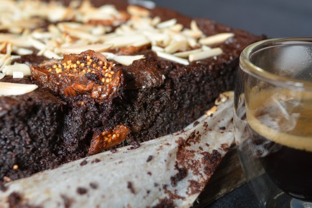 Delicious moist all natural chocolate brownies with figs, almonds and oat flour